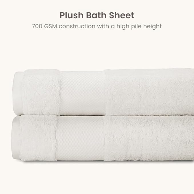 BIOWEAVES 100% Organic Cotton Bath Sheet Set of 2 | Soft Oversized Bath Towels | 700 GSM Premium Bath Towel Sheet Set GOTS Certified - Ivory