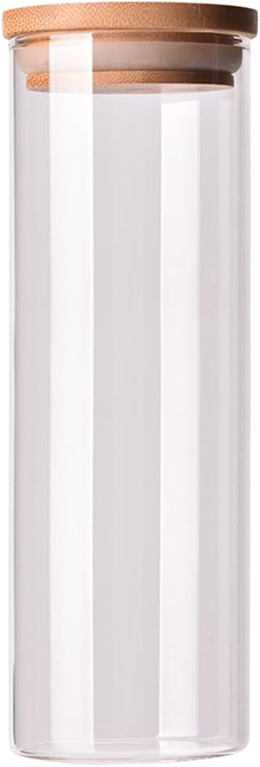 Glass Food Storage Containers with Bamboo Lids Airtight Food Storage Jar Glass Jar Kitchen Canisters for Pasta, Rice, Flour, Sugar(500ml, 65x200mm)