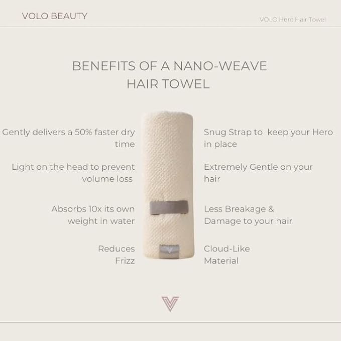 VOLO Hero Hair Towel + Facial Spa Headband for Women | Wrap Towel + Headband for Washing Face & Makeup | Ultra-Soft, Fast Drying, Anti-Frizz Nanoweave Fabric | Reusable Package (Salt White)