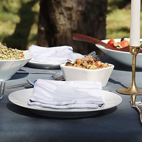 Huddleson Aqua White Printed Linen Napkin 20x20 (Set of Four) Luxury Italian Linen Napkin Sewn in US