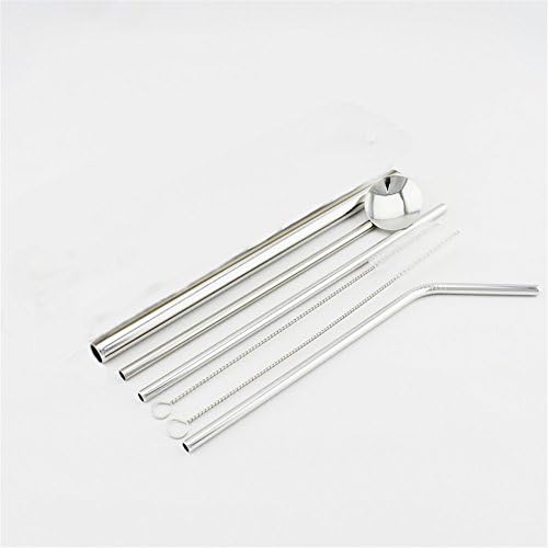 Stainless Steel Straws Spoon Drinking Straws Reusable Set of 6 Bent and Straight Cleaning Brush Included