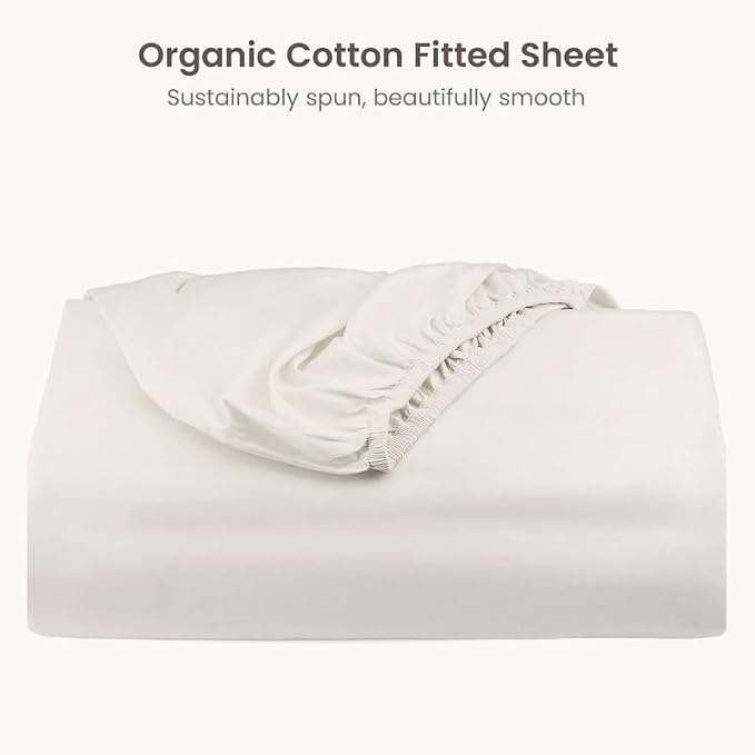 Bioweaves 100% Organic Cotton 1 King Size Fitted Sheet Only | 300 Thread Count Sateen Weave GOTS Certified with Deep Pocket - Cream