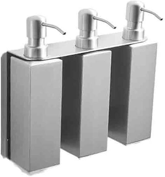 Soap Dispenser Stainless Steel Wall Mounted Soap Dispenser Bathroom Squeeze & Stick Set of 3 Lotion Bottles Wash Dispensers(Silver)