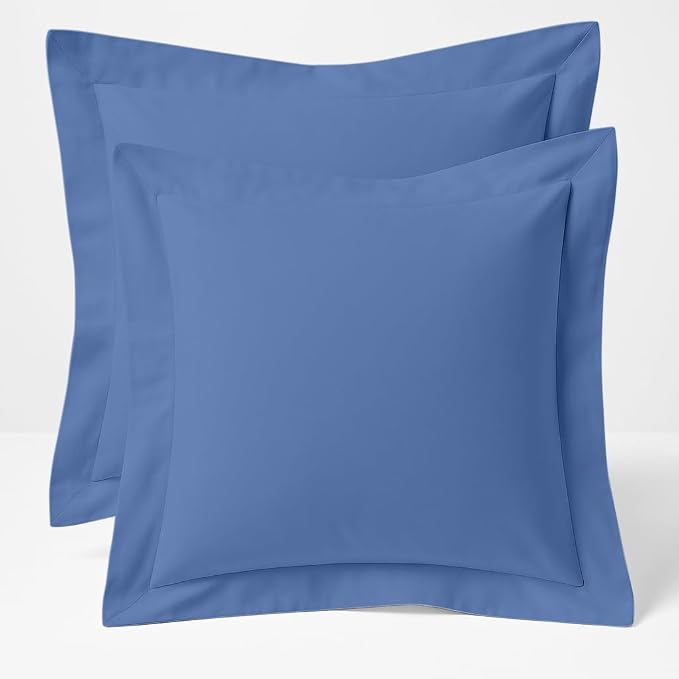 2 Pack Euro Pillow Shams 26x26 – 600 Thread Count 100% Organic Cotton Medium Blue Square Pillow Covers with 2 Inch Flange, Soft & Smooth Premium Hotel-Quality Pillowcases Set of 2