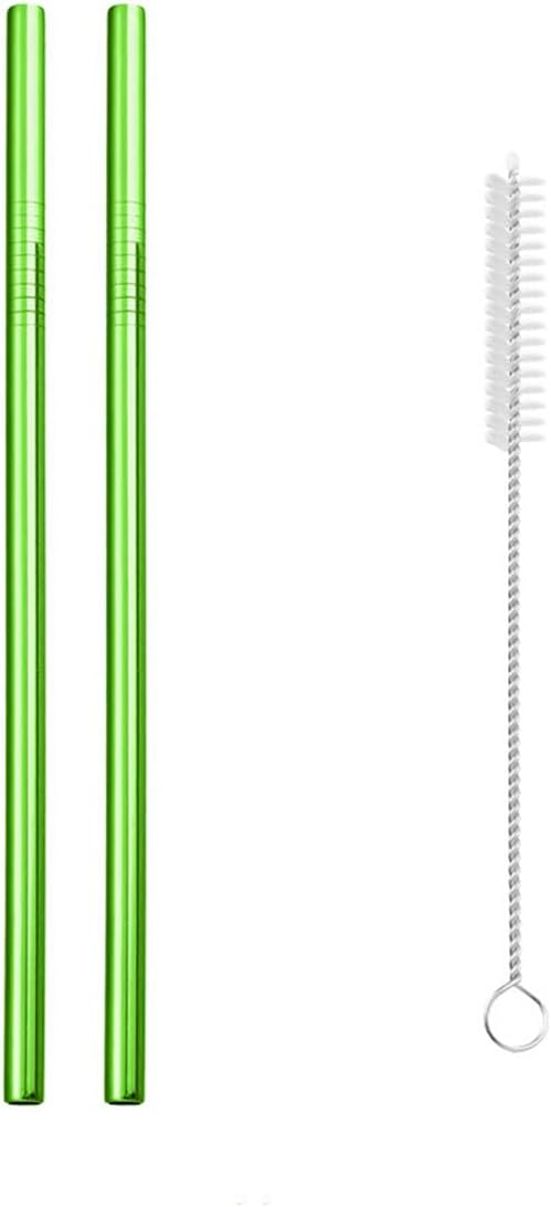 Reusable Metal Straws,10.5" Stainless Steel Straws,Easy to Use(2 PCS,green)
