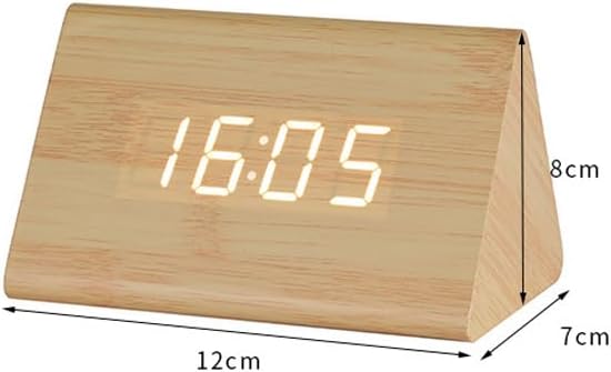 Smart Wooden Desk Clock with Voice Control, Snooze Alarm, and Real-time Environment Monitoring (Bamboo, 15 * 4 * 7cm)