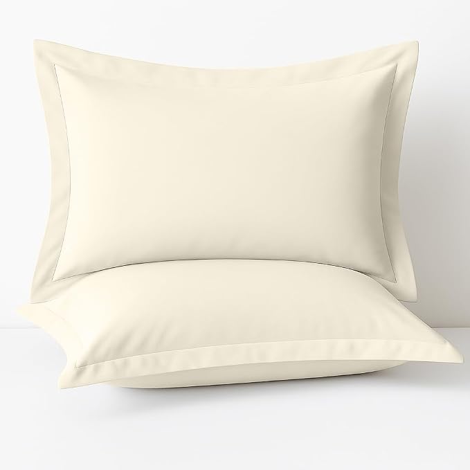 2 Pack Pillow Shams Queen Size 20x30 – 600 Thread Count 100% Organic Cotton Ivory Pillow Covers with 2 Inch Flange, Soft & Smooth Premium Hotel-Quality Pillowcases Set of 2