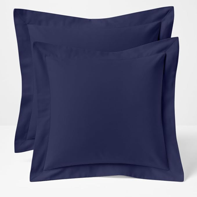 2 Pack Euro Pillow Shams 28x28 – 600 Thread Count 100% Organic Cotton Navy Blue Square Pillow Covers with 2 Inch Flange, Soft & Smooth Premium Hotel-Quality Pillowcases Set of 2