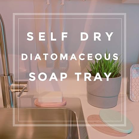 Water Absorbent Diatomite Soap Dish, 2 Pack Diatomite Soap Holder Mat, Fast Water Absorbent, Self-Dry Diatomaceous Soap Bar Holder for Bathroom, Bathtub, Shower, Kitchen (Grey)