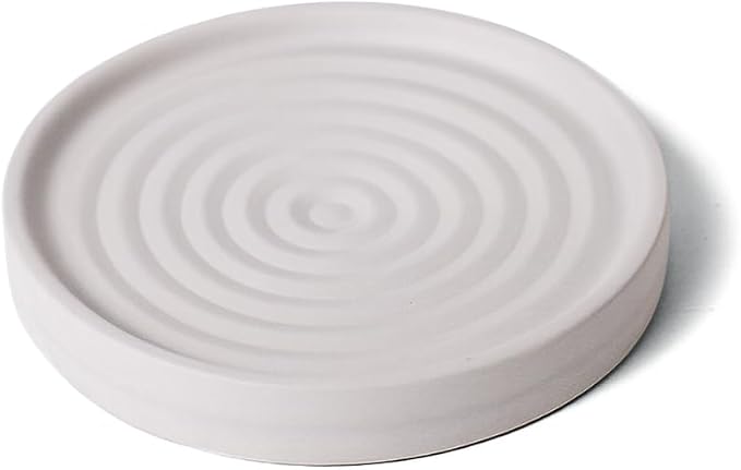 Home Bathroom Kitchen Use Diatomite Round Tray Ceramic Fast Dry Soap Holder (One Unit Light Grey)