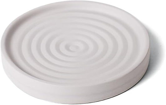 Home Bathroom Kitchen Use Diatomite Round Tray Ceramic Fast Dry Soap Holder (One Unit Light Grey)