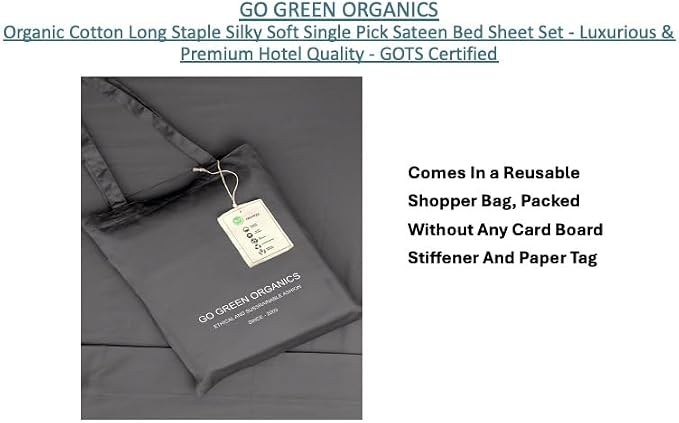 Organic Cotton Long Staple Silky Soft Single Pick Sateen Bed Sheet Set - Luxurious & Premium Hotel Quality - GOTS Certified - Solid Dyed (Dark Grey, Queen (U.S. Standard))