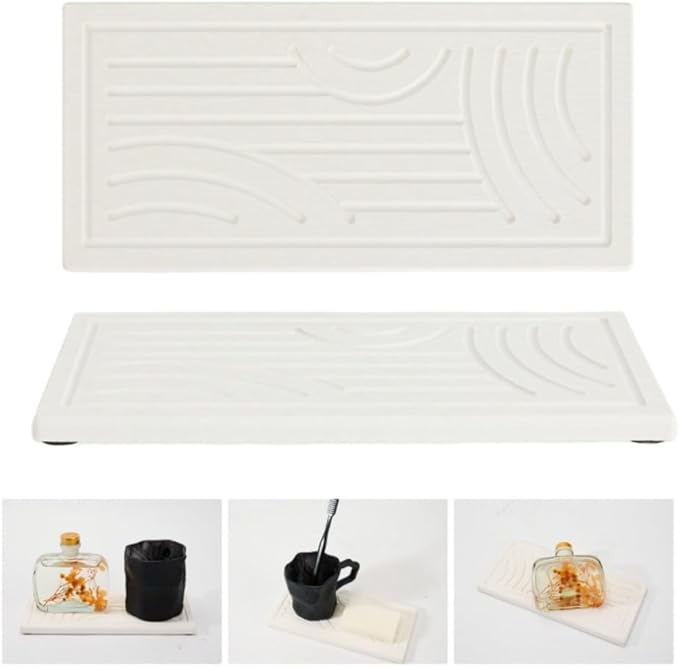 Graceice 2PCS Diatomite Tray,Absorbent Rectangle Stone Coasters for Bathroom Counter,Water Absorbing Stone Sink Organizer for Bathroom, Home Decor Tabletop Protection Suitable for Kinds of Cups