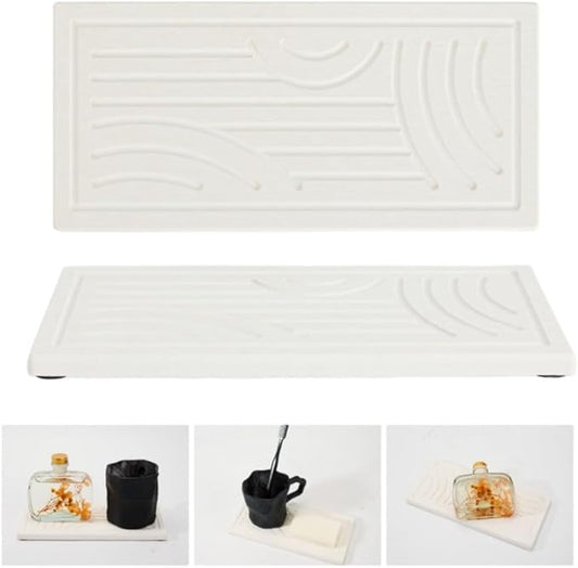 Graceice 2PCS Diatomite Tray,Absorbent Rectangle Stone Coasters for Bathroom Counter,Water Absorbing Stone Sink Organizer for Bathroom, Home Decor Tabletop Protection Suitable for Kinds of Cups