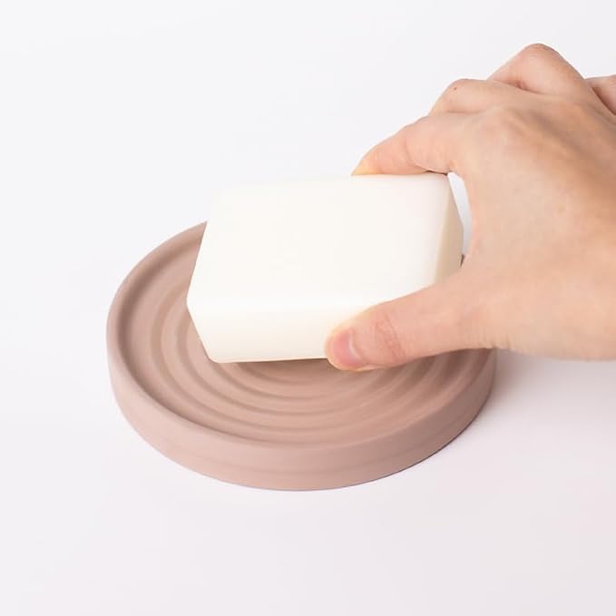Selegna Diatomite Round Soap Dish & Soap Holder, Quick-Dry Drying Stone Bar Soap Tray with Ripple Pattern, Water-Absorbing Diatomaceous Earth Vanity Tray for Bathroom & Kitchen Countertop