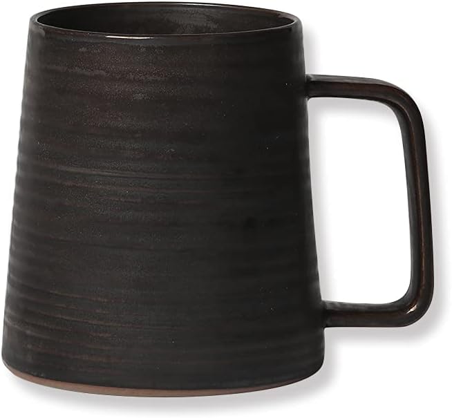 Large Handmade Pottery Coffee Mug, Unique Metallic Glazed Ceramic Drinking Cup Coffee Cup with Big Handle for Home, Office or Gifts, Microwaveable, Annular Texture 16 oz