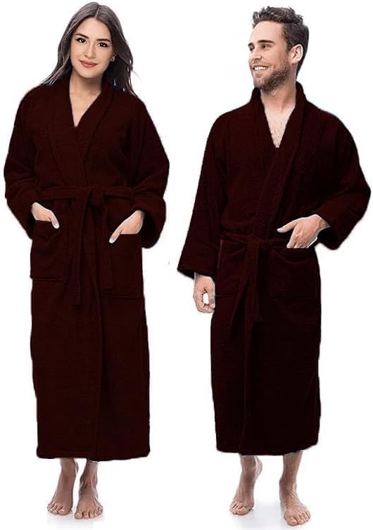 100% Cotton Shawl Collar Bathrobe for Women & Men – Terry Cloth, Lightweight Plush Long Spa & Hotel Luxury Robe