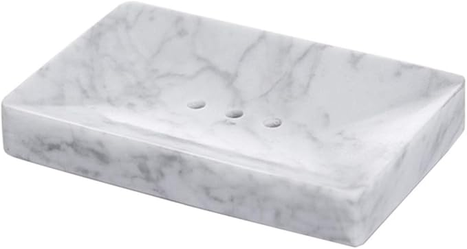 Natural Smooth Real Marble Soap Dish/Facial Sponge Holder/Bathroom Makeup Sponge Tray with Draining Hole (White Carrara)