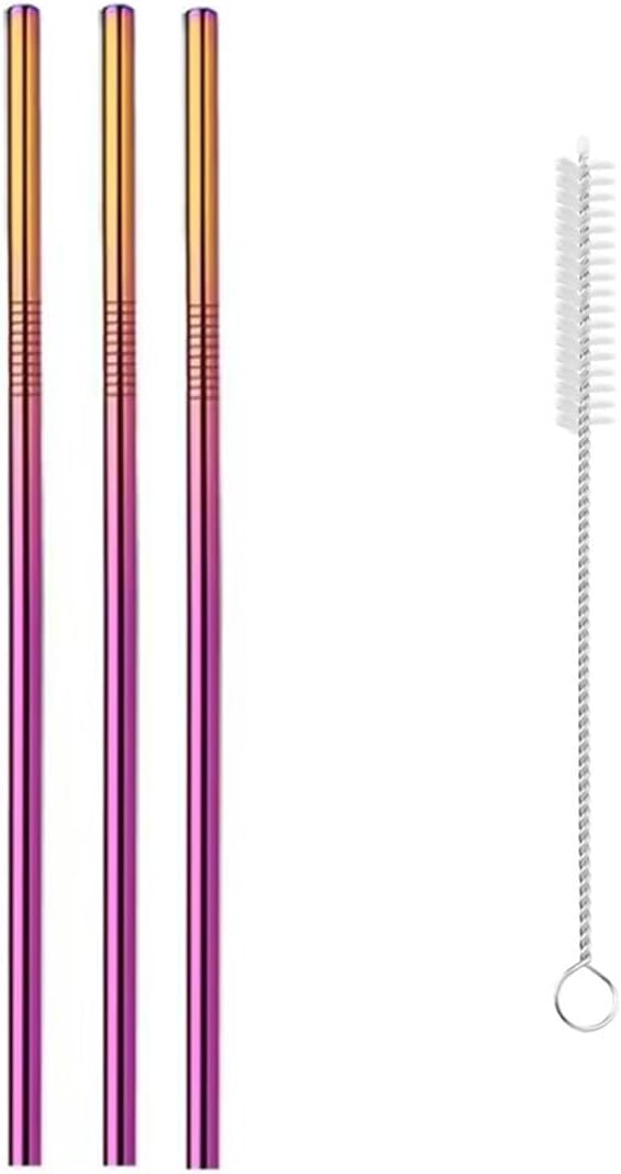 Reusable Metal Straws,10.5" Stainless Steel Straws,Easy to Use(3 PCS,Dazzling colors)