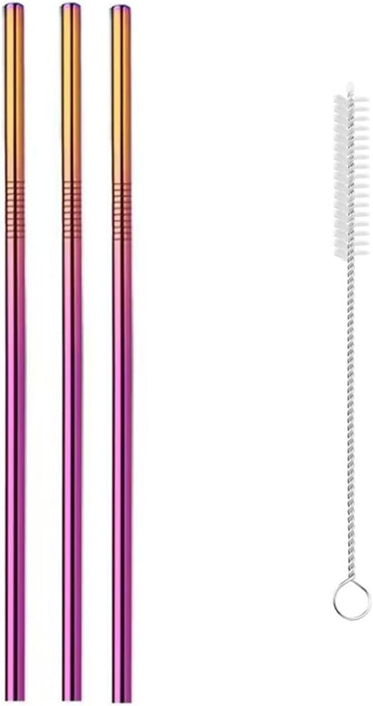 Reusable Metal Straws,10.5" Stainless Steel Straws,Easy to Use(3 PCS,Dazzling colors)