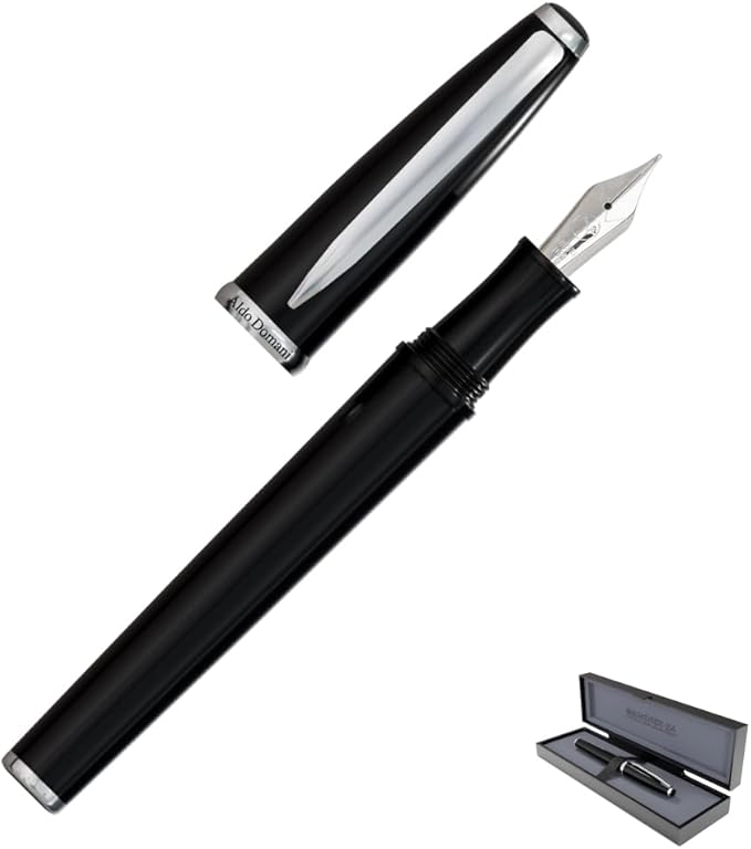 Monteverde USA Aldo Domani Fountain Pen Black - Fine Nib - Luxury Writing Pen - JoWo Stainless Steel Nib - Smooth Ink Flow - Refillable - Gift Box Included