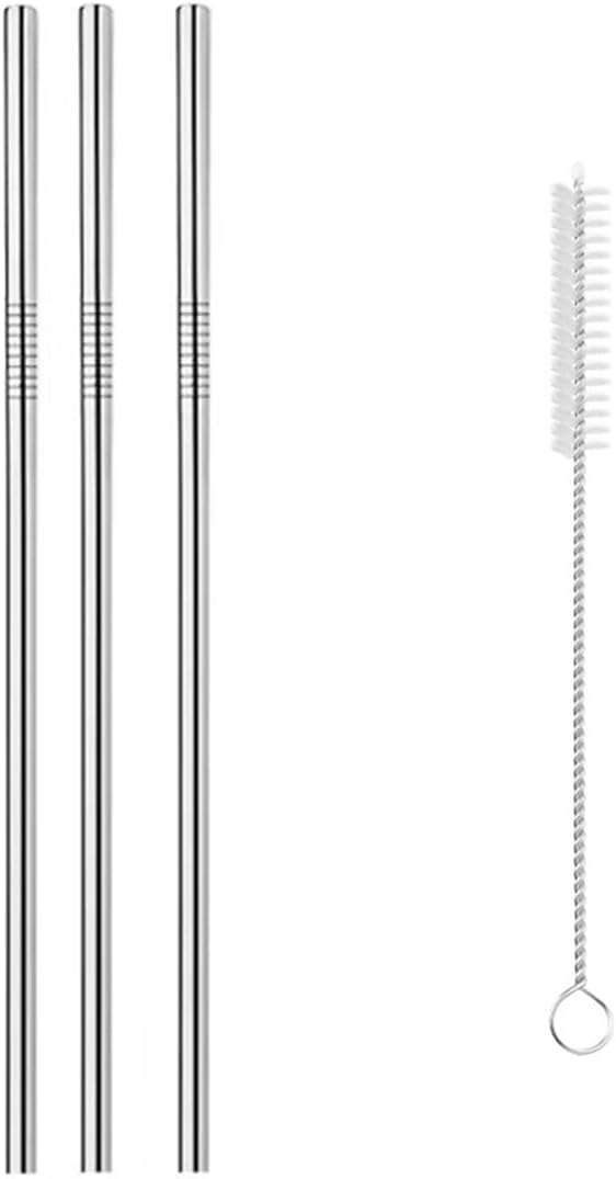 Reusable Metal Straws,10.5" Stainless Steel Straws,Easy to Use(3 PCS,Silver)
