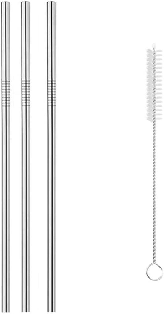 Reusable Metal Straws,10.5" Stainless Steel Straws,Easy to Use(3 PCS,Silver)