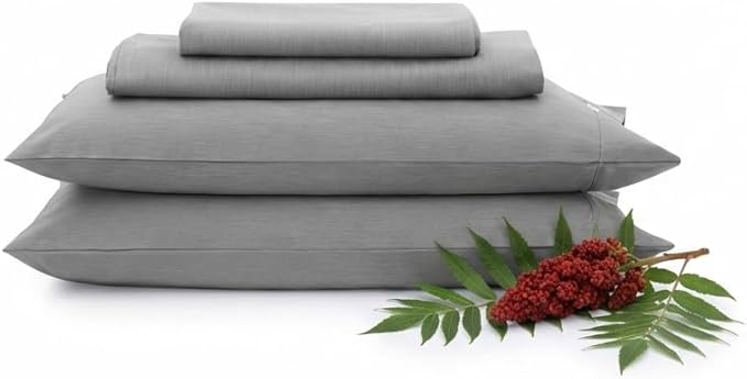 AIZOME Bedsheet Set Made from 100% GOTS Organic Cotton, Non-Toxic Plant-Dyed 340 Thread Count, Hypoallergenic for Sensitive Skin, 4-Piece (Silver Sumac, California King)