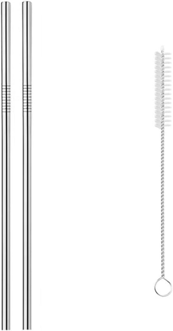 Reusable Metal Straws,10.5" Stainless Steel Straws,Easy to Use(2 PCS,Silver)