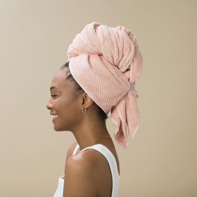 VOLO Hero Hair Towel – Ultra Soft Nanoweave™ Microfiber, Super Absorbent Quick Dry, Reduces Dry Time 50%, Anti-Frizz & Breakage, Secure Snug Strap, Large Wrap for All Hair Types - Cloud Pink