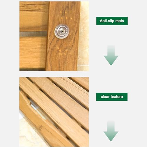 Teak Shower Mat Foldable Luxury Wooden Non-Slip Wood Bath Mat for Bathroom Bathtub Indoor Outdoor,Teak Wood Bath Mat with Non Slip Feet and Handles Solid Bamboo Shower Mat for Bathroom Sauna