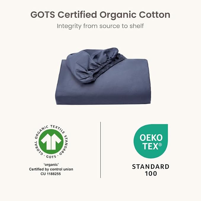 Bioweaves 100% Organic Cotton 1 King Size Fitted Sheet Only | 300 Thread Count Sateen Weave GOTS Certified with Deep Pocket - Mineral