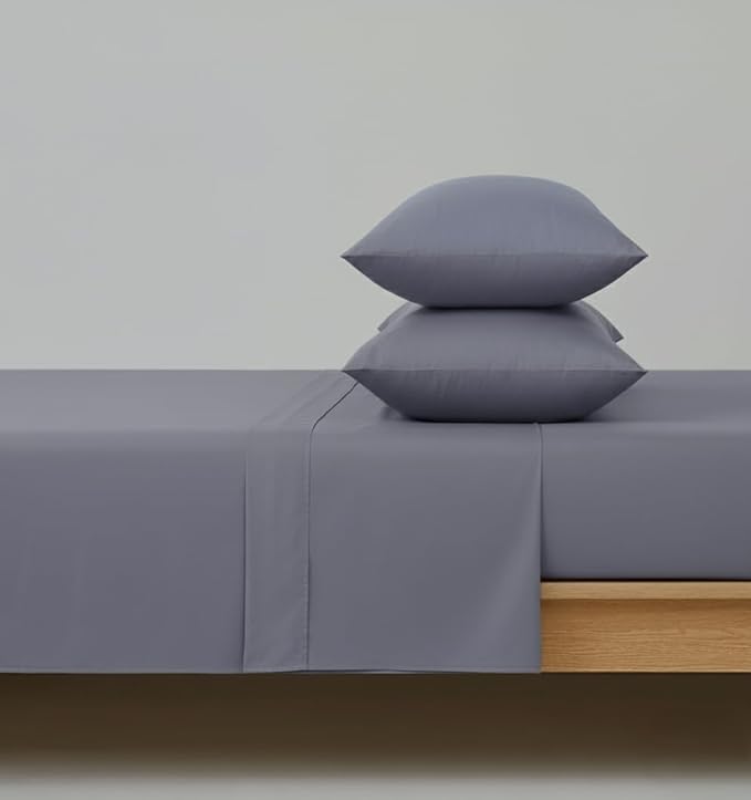 Linen Closet 4Pc 100% Organic Cotton Full Size Sheets Set, Blue, 300 Thread Count, Naturally Derived EarthColors, Deep Pocket Fitted Sheet (Up to 18"), Soft Bed Sheets Set, Juego De Sábanas Full