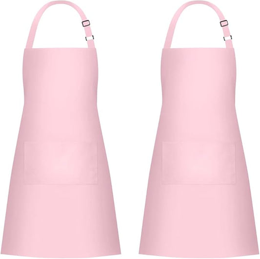 Jubatus 2 Pack 100% Cotton Aprons with 2 Pockets Cooking Chef Kitchen Adjustable Bib Apron for Women Men, Pink