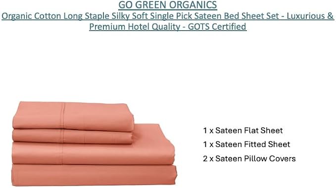 Organic Cotton Long Staple Silky Soft Single Pick Sateen Bed Sheet Set - Luxurious & Premium Hotel Quality - GOTS Certified - Solid Dyed (Cannyon Clay, King (U.S. Standard))