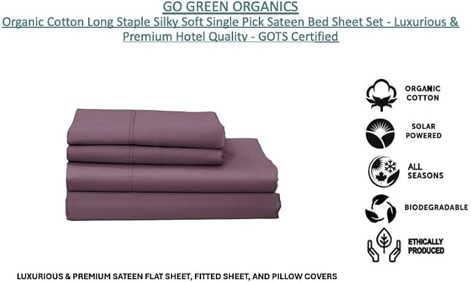 Organic Cotton Long Staple Silky Soft Single Pick Sateen Bed Sheet Set - Luxurious & Premium Hotel Quality - GOTS Certified - Solid Dyed (Burgundy, King (U.S. Standard))