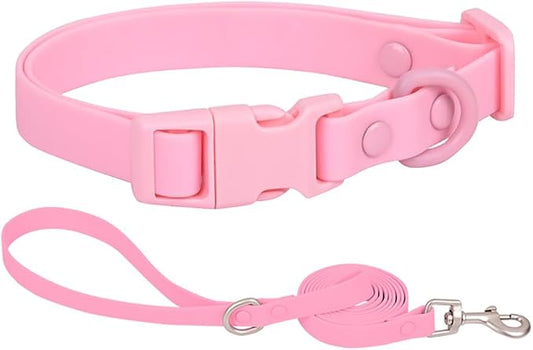 Ovale Waterproof Dog Collar Leash Combo Set, Durable and Easy to Clean, for Medium Dogs.(M, Pink)