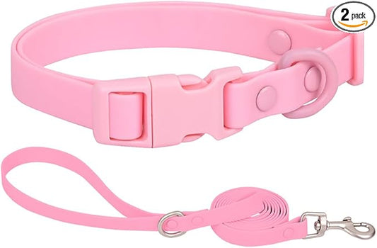 Ovale Waterproof Dog Collar Leash Combo Set, Durable and Easy to Clean, for Small Dogs.(S, Pink)