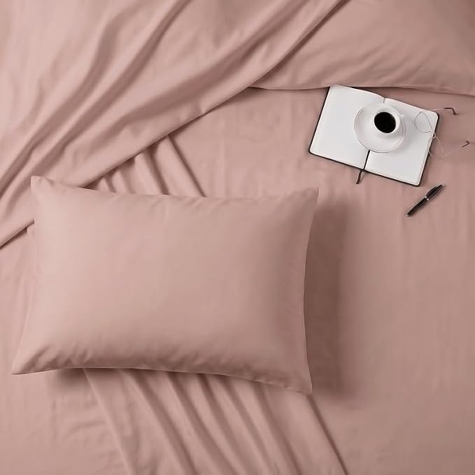 Bioweaves 100% Organic Cotton Envelope Pillow Cases 300 Thread Count Soft Sateen Weave GOTS Certified – 20 X 27, Set of 2, Dusty Rose