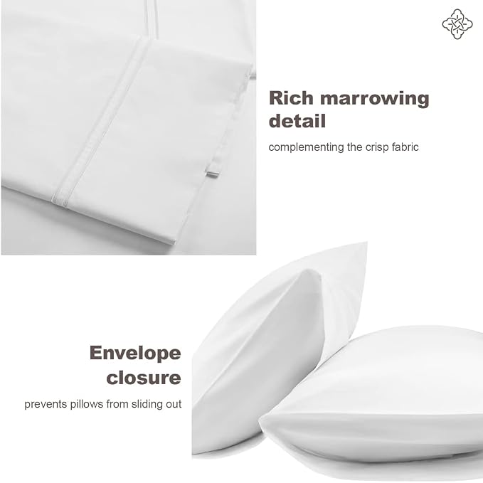 BIOWEAVES 100% Organic Cotton Percale Weave Sheets Queen – Crisp, Soft & Naturally Cooling, 300 Thread Count GOTS Certified Sheets for Queen Size Bed with 17” Deep Pocket – 4 Piece Set, White