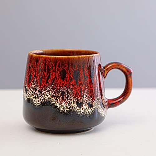 12oz Cool Unique Mugs, Handmade Ceramic Coffee Mug, Great Gift for Men Women, Microwave & Dishwasher Safe Stoneware Pottery Tea Mug for Home Office(red)