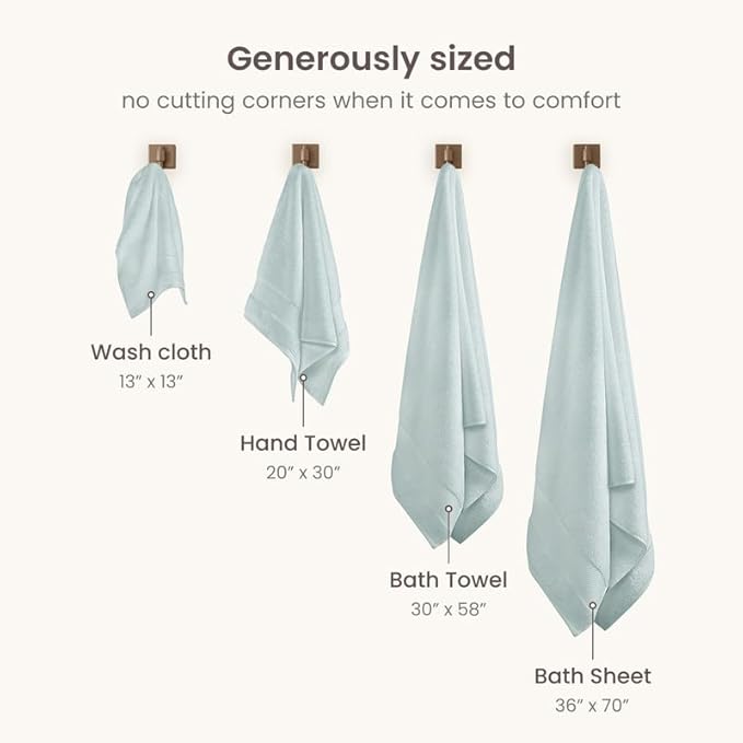 BIOWEAVES 100% Organic Cotton 700 GSM Plush Bath Towels 30" x 58" GOTS Certified - Seafoam, Pack of 2