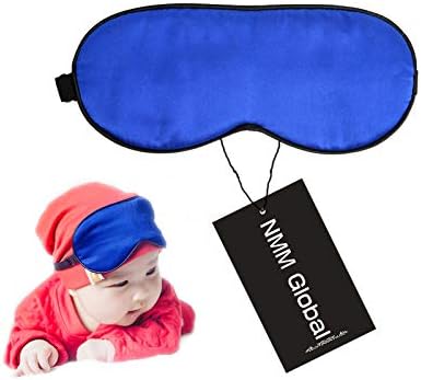 100% Natural Silk Sleep Eye Mask Kids, Cute Night Sleeping Mask with Adjustable Elastic Strap for Newborn (Baby Blue Small)