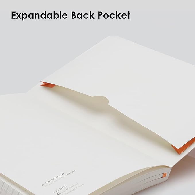 myPAPERCLIP Executive Series A5 Ruled Notebook | 192 Pages, 80 GSM, Soft Cover, A5 (5.83 x 8.27 in) | Flat Lay | Bookmark, Elastic Closure & Back Pocket | Orange