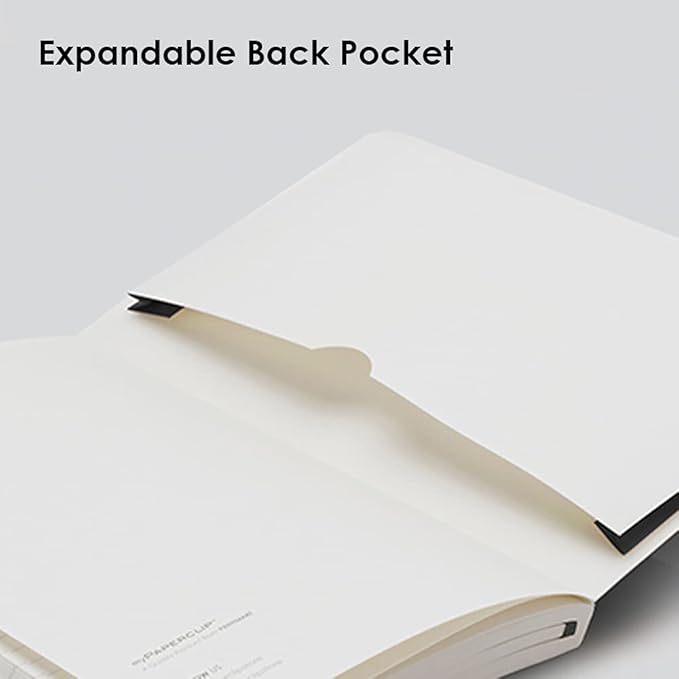 myPAPERCLIP Executive Series A5 Plain Notebook | 192 Pages, 80 GSM, Soft Cover, A5 (5.83 x 8.27 in) | Flat Lay | Bookmark, Elastic Closure & Back Pocket | Black