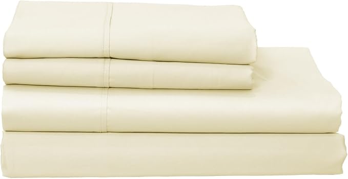 Organic Cotton Long Staple Silky Soft Single Pick Sateen Bed Sheet Set - Luxurious & Premium Hotel Quality - GOTS Certified - Solid Dyed (Natural, King (U.S. Standard))
