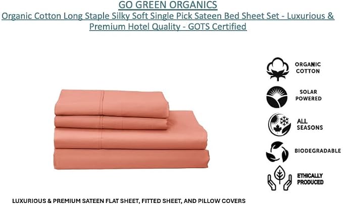 Organic Cotton Long Staple Silky Soft Single Pick Sateen Bed Sheet Set - Luxurious & Premium Hotel Quality - GOTS Certified - Solid Dyed (Cannyon Clay, King (U.S. Standard))