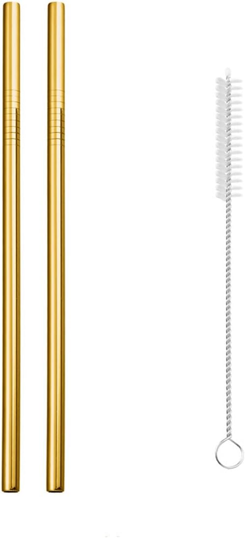 Reusable Metal Straws,10.5" Stainless Steel Straws,Easy to Use(2 PCS,Golden)