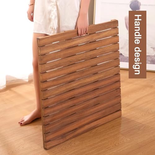 Non-Slip Wood Bath Mat,Bamboo Wooden Bath Mat with Non Slip Feet Waterproof and Natural Wood Duck Board for Bathroom Kitchen Bedroom Toilet 55x70cm/22x28in