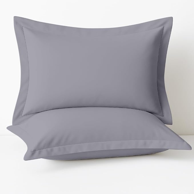 2 Pack Pillow Shams Standard Size 20x26 – 600 Thread Count 100% Organic Cotton Silver Pillow Covers with 2 Inch Flange, Soft & Smooth Premium Hotel-Quality Pillowcases Set of 2